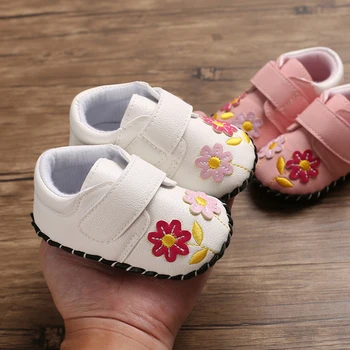 

Newborn Baby Girls Cute Shoes Infant Red Flower Bow Casual First Walker Girls Pricness Shoes Casual PU Toddler 0-18M Shoes