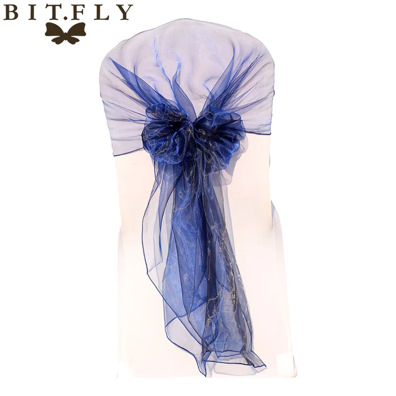 navy blue BIT. FLY 100 шт./лот органза отвесный стул створки Свадебная вечеринка банкет украшения пояса накладка на стул свадебные стулья узел 65x275 см - Цвет: navy blue