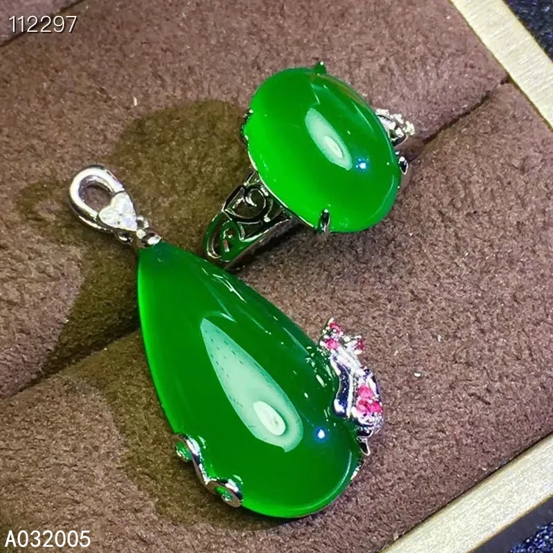 

KJJEAXCMY Fine Jewelry 925 sterling silver inlaid natural Chalcedony female ring pendant set classic supports test