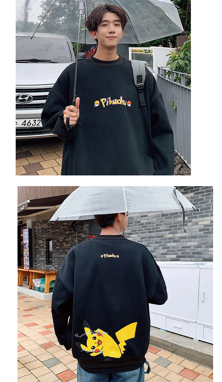 Новые толстовки с покемонами корейский стиль Мода Harajuku Студенческая уличная Пикачу Топ Толстовка мужская