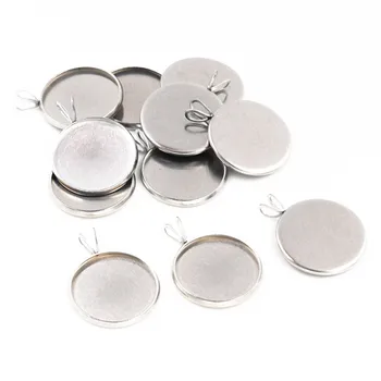 

(Never Fade) 20pcs 16mm Stainless Steel Cameo Settings Cabochon Base Charms Pendant Connector Tray Blank Pendant-T5-03