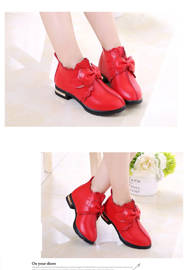 Кожаная обувь для девочек осень г. Новая Студенческая обувь принцессы модная кружевная обувь для детей для девочек детские короткие ботинки черный, красный, розовый