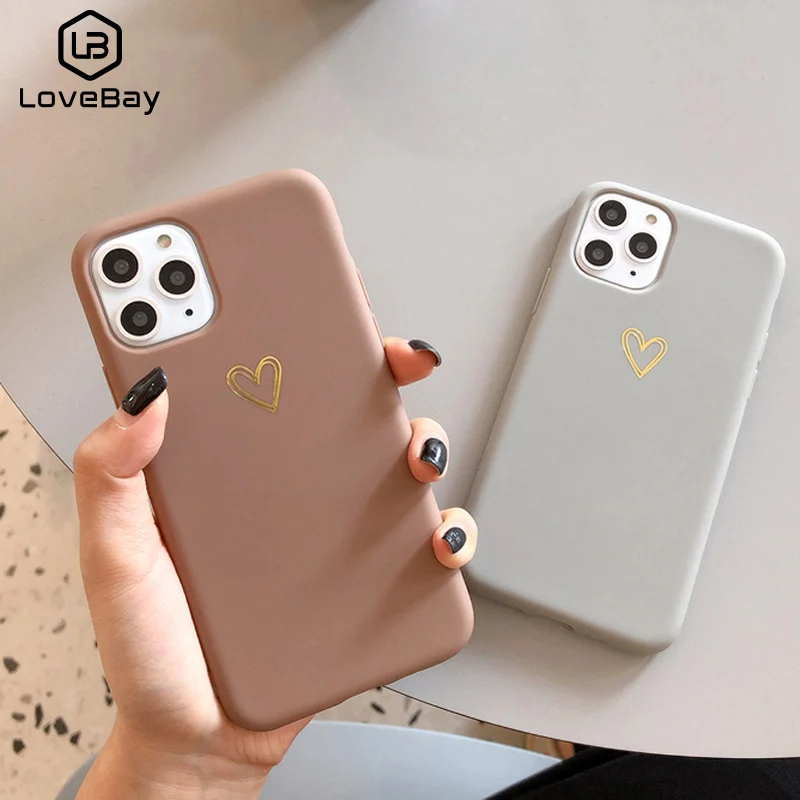 Lovebay Gold Love Heart Case For iPhone 11 Pro 6 6S 7 8 Plus X XR XS
Max Simple Solid Color Phone Cases Soft TPU Back Cover Capa