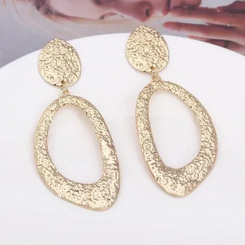 

New Fashion Texture Geometric Metal Big Drop Earrings Gold Color Hollow Irregular Earrings For Woman Accessories Pendientes Gift