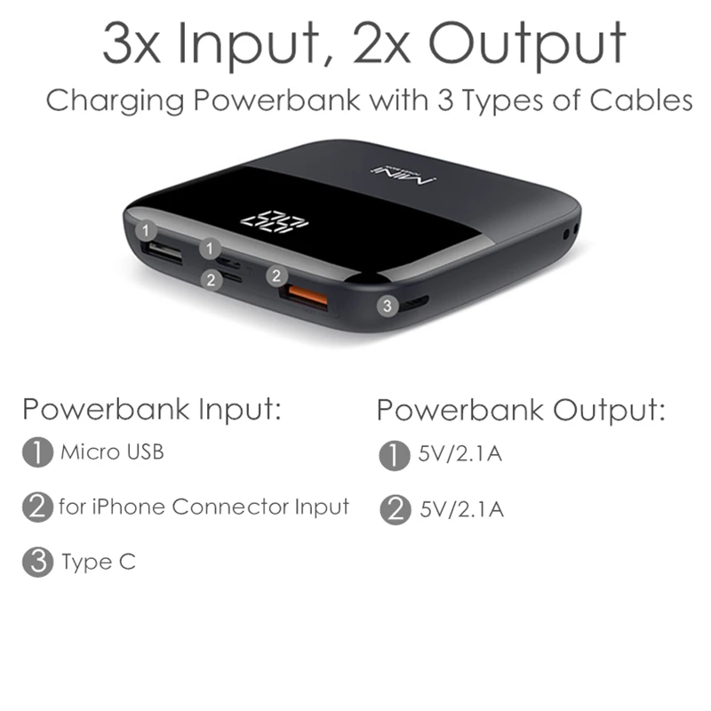 Powerbank 10000mAh портативный маленький PowerBank светодиодный дисплей USB PowerBank Внешнее зарядное устройство для iPhone iPad huawei Xiaomi