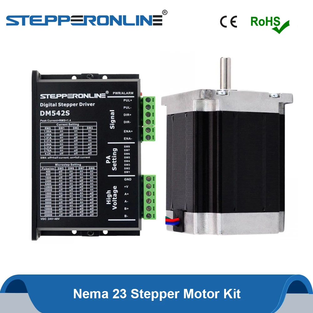 

1 Axis Stepper Nema 23 CNC Kit 1.9Nm(269oz.in) - DM542S Digital Stepper Driver 1.0-4.2A 24-48VDC + 57x 76mm Stepper Motor