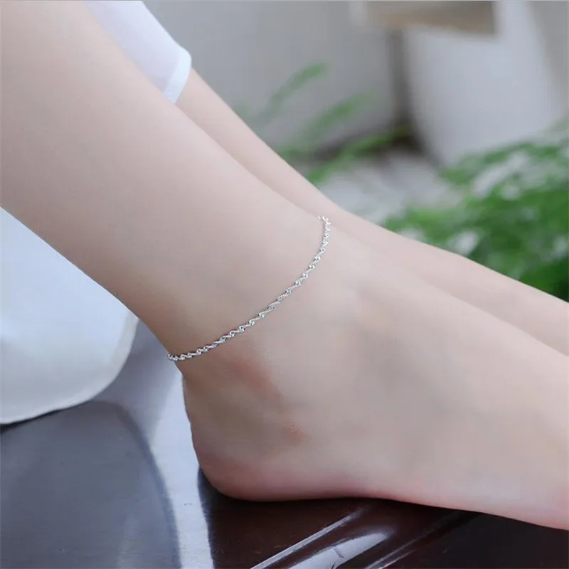 

Promotion Female Silver 925 Anklets Jewelry Fashion Wave Bracelets For Women Accessories Silver Female Anklet Girls Birthday