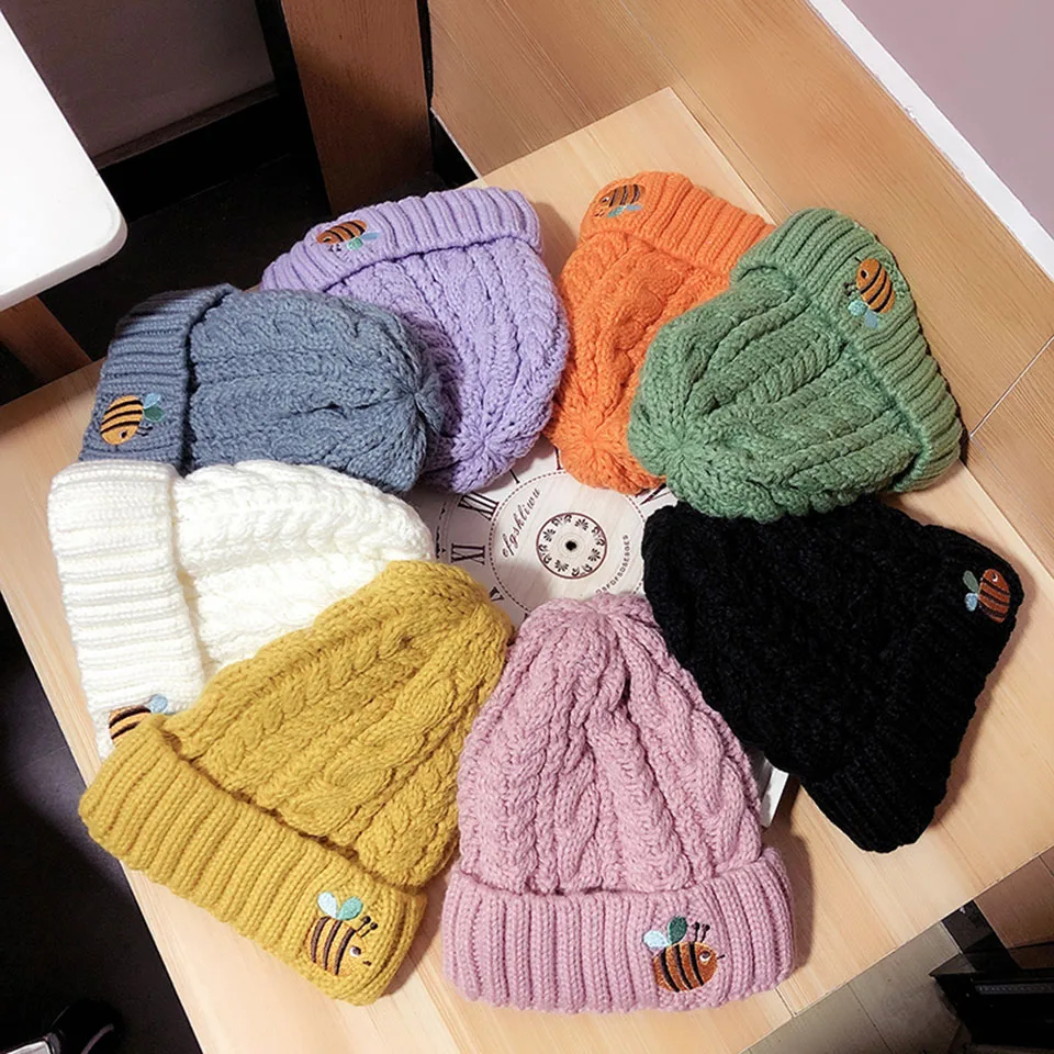 New Candy Colors Winter Hat Women Knitted Hat Warm Soft Trendy Hat Kpop Style Wool Beanie Elegant Christmas Hat