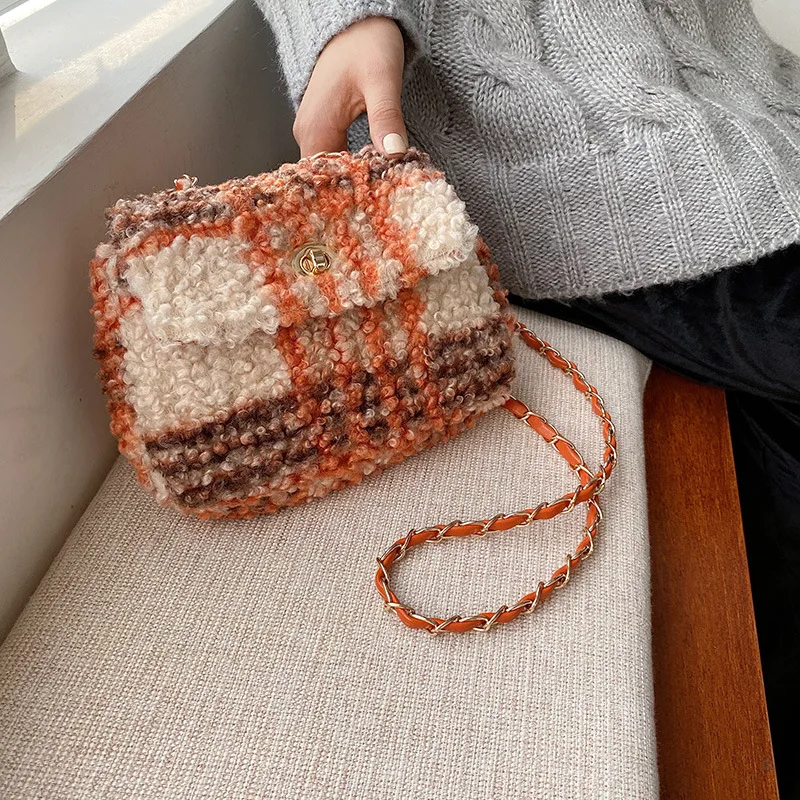 

Bags for women Fairy woolen bag female 2019 new fashion chain small square bag Korean Single Shoulder Messenger Bag