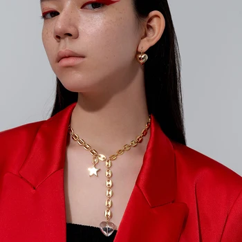 

Timeless Wonder Brass Pig Nose Glass Heart Choker Necklace Women Jewelry Punk Gothic Runway Rare Designer Trendy Kpop Ins 4342