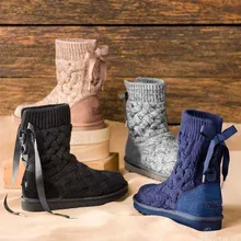 Г. Новые женские сапоги осень-зима вязаные шерстяные высокие эластичные зимние сапоги на плоской подошве