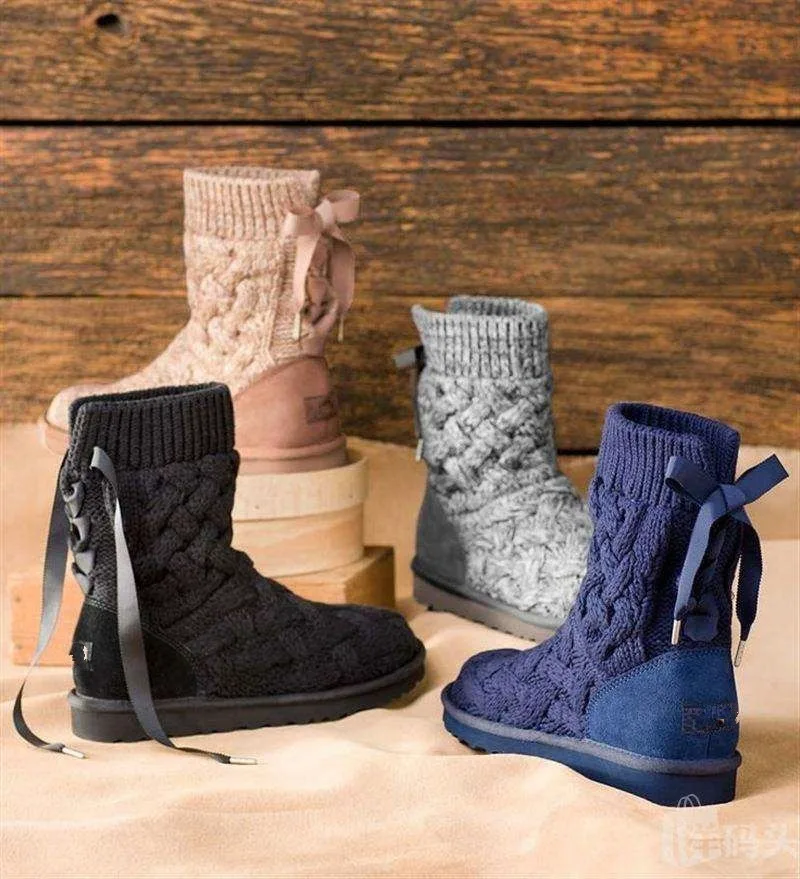 

2019 Autumn and Winter New Women's Boots Knitted Wool High Flat Flat Elastic Snow Boots