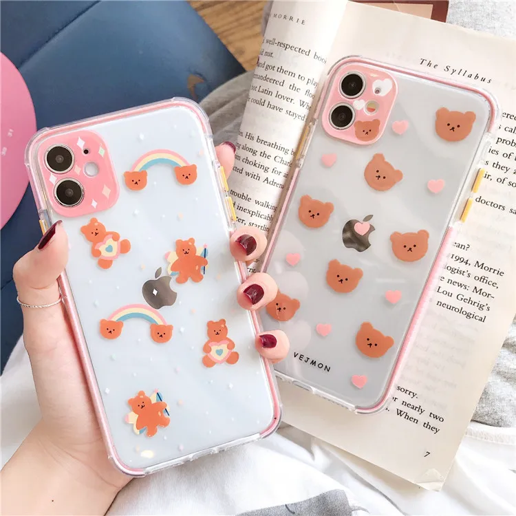 Мягкий силиконовый чехол для Apple 11 Pro Max iPhone se2020 с милым медведем радуга X женский 8p