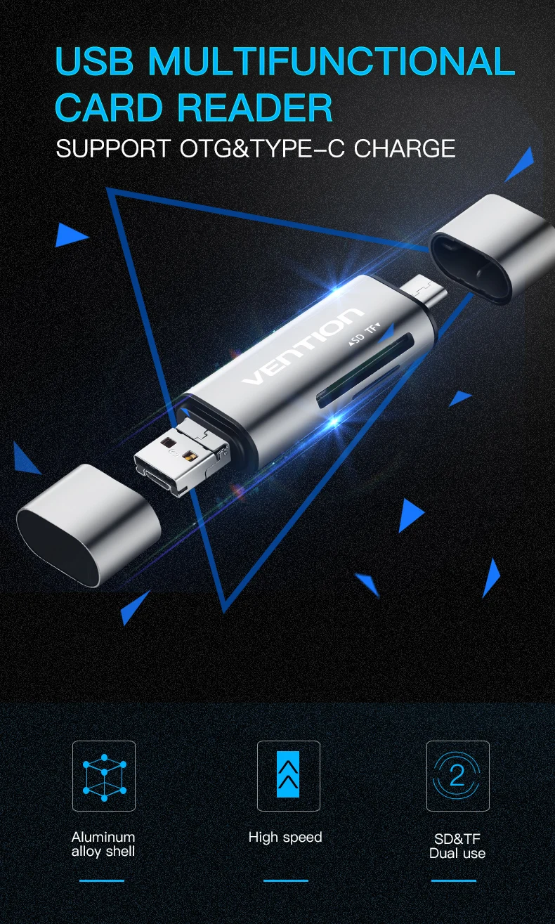 VENTION USB 2,0 3 в 1 Многофункциональный кард-ридер SD карта TF триплет OTG Смарт-кард-ридер Кабель-адаптер для Mac ПК ноутбука