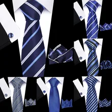 Мужской галстук в синюю полоску Роскошные Дизайнерские галстуки для мужчин бизнес 8 см Галстук Свадебный кармашек квадратный платок запонки набор галстук