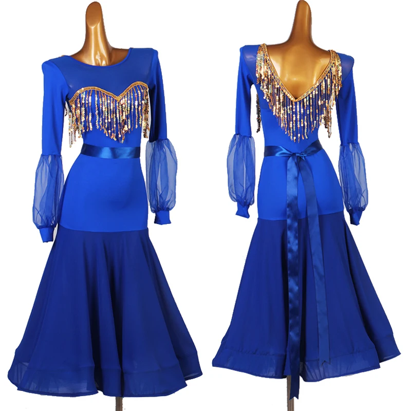 Blue Ballroom Dance Competition Dresses For Women Waltz Standard Dance
