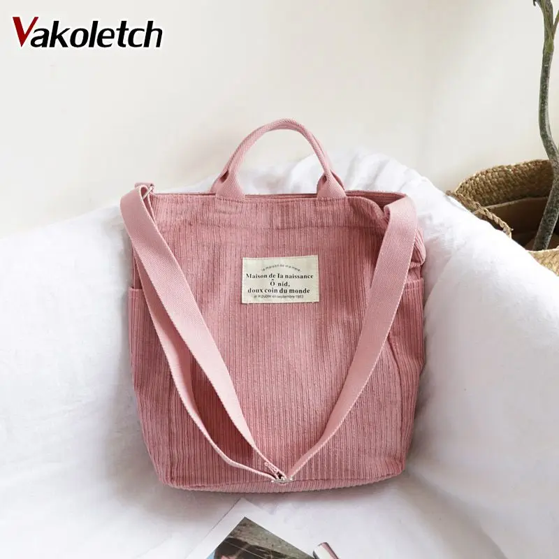 Large Capacity Cloth Handbag Tote Female Crossbody Messenger Bags Ladies Simple Canvas Purses Women Corduroy Shoulder Bag KL768