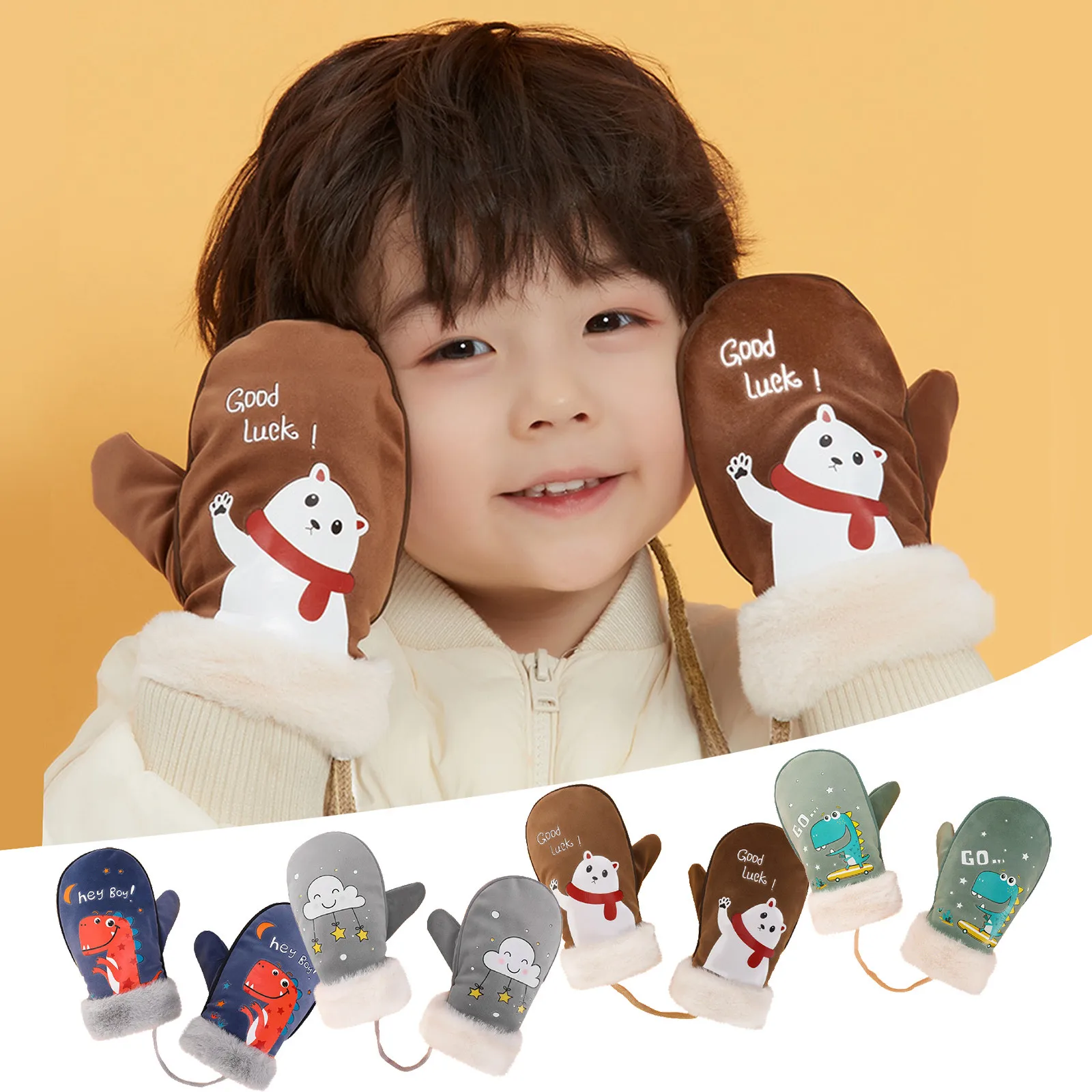 

Winter Gloves Kids Cartoon Printed Thicken Warm Mittens Skiing Throw Snowballs Anti-frozen Gloves Christmas Gift