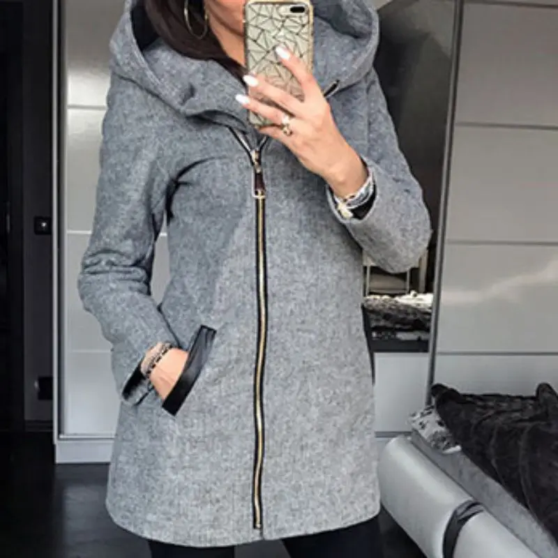 Женские куртки, модное пальто с капюшоном, повседневное длинное пальто, женские осенне-зимние куртки, Новинка