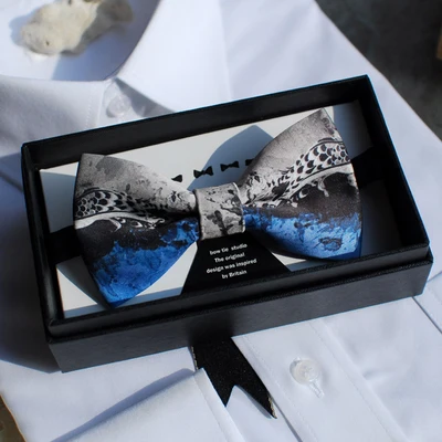 Free shipping new men's male printed groom groomsman High-quality blue elf design wedding host bow tie pot Western Western party - Цвет: A