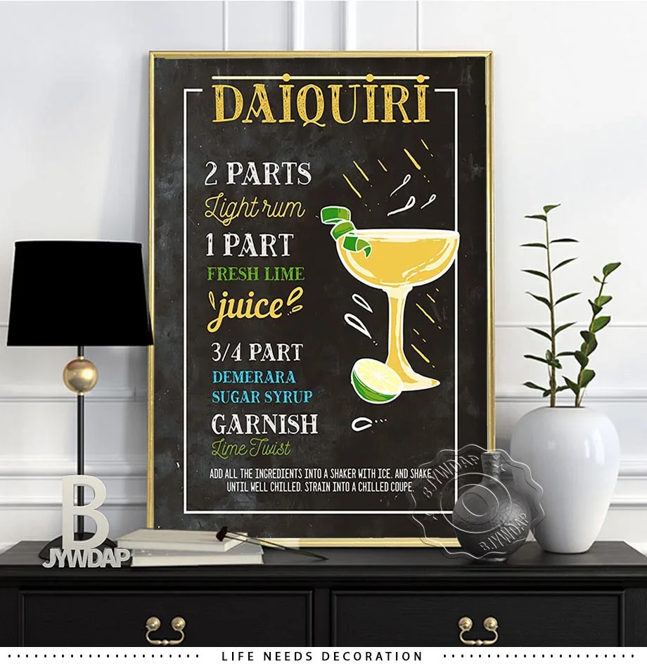 Cocktail Decoration Poster, Mojito Daiquiri  Prints Poster,  Old Cuban Aperol Wall Picture, Whisky Wall Art, Bar Wall Decoration