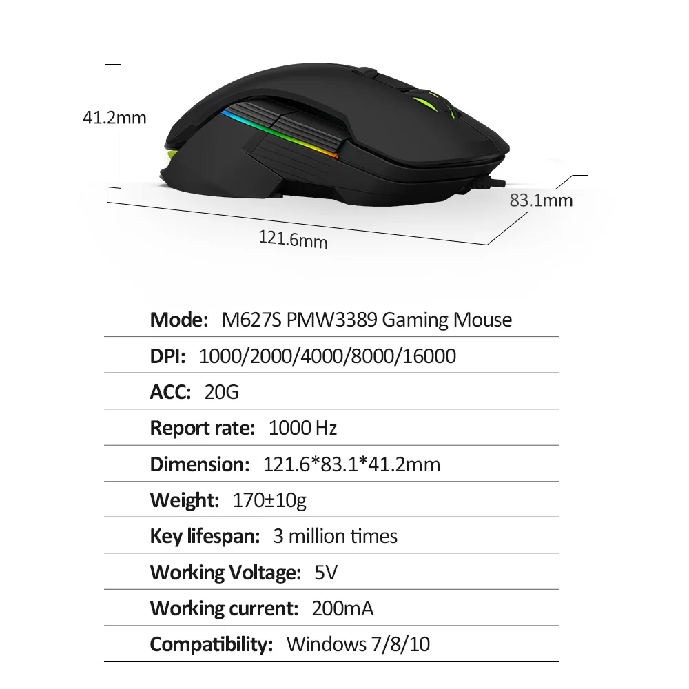 Delux M627S PMW3389 сенсорная Проводная игровая мышь 8 кнопок 16000 dpi RGB подсветка оптическая левая и правая мышь DIY боковые крылья