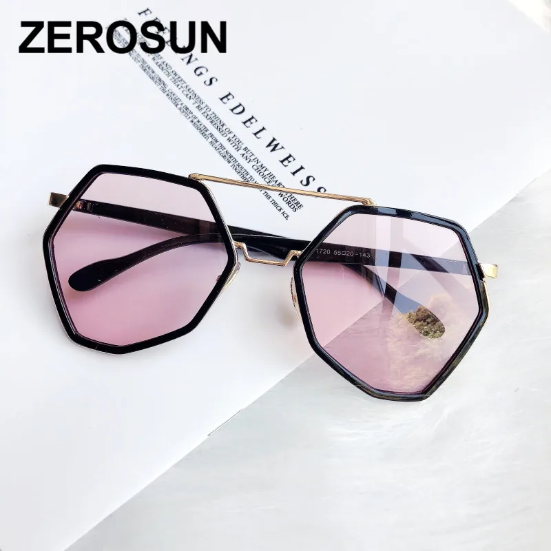 Zerosun полигон солнцезащитные очки для женщин Восьмиугольные солнцезащитные очки для женщин розовые зеркальные негабаритные оттенки Новинка стиль