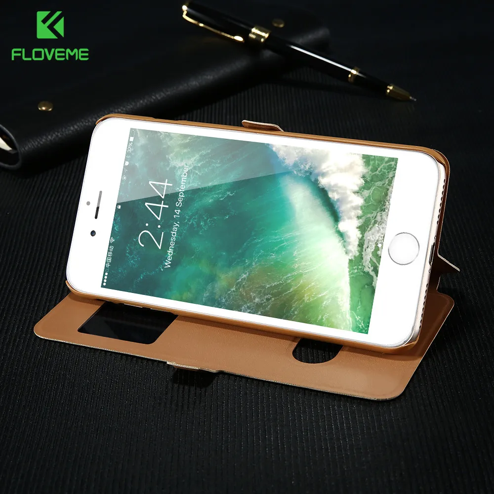 KISSCASE Open Window View Flip Case For iPhone 7 6 Plus Ultra Thin Leather Folio Cover 3