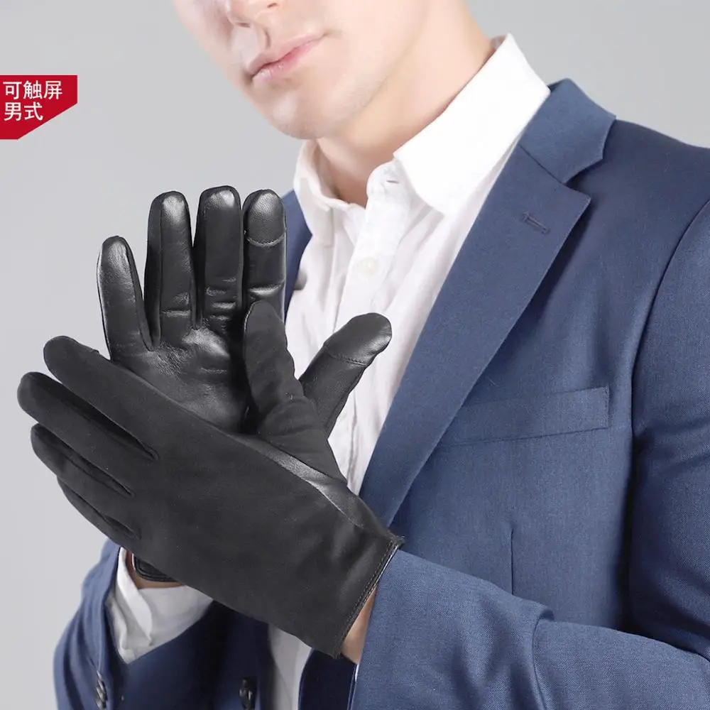 simple black male Перчатки для сенсорного экрана из натуральной кожи, пара, День Святого Валентина, мужские, женские, для вождения, теплые, Осень-зима, перчатки из натуральной кожи, TE3656 - Цвет: simple black male
