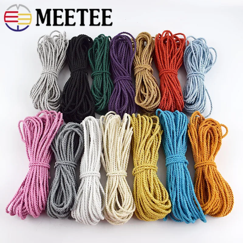 

Meetee 10Meters 3mm Polyester Braided 3 Strand Twisted Rope Cords Thread DIY Jewellry Cushion Pillow Bag Decor Accessories CD006