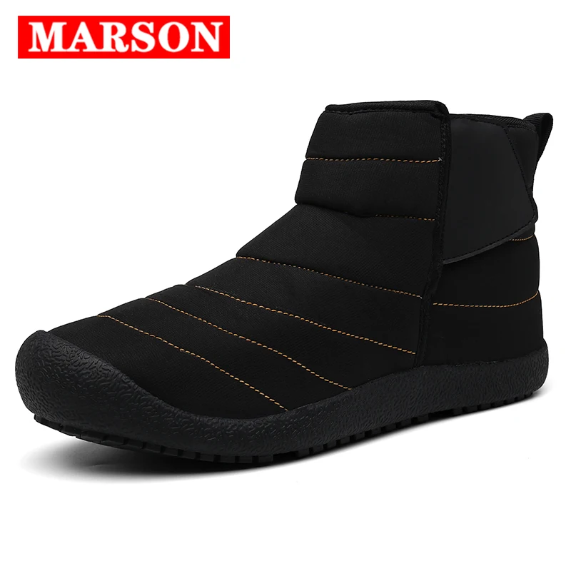 MARSON/теплые зимние ботинки для пар; Модные женские ботильоны на меху; зимняя обувь для снежной погоды; водонепроницаемая обувь; большие размеры; прогулочная Уличная обувь