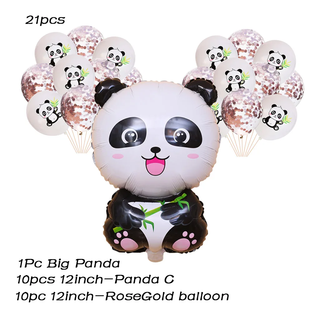 Милая панда тематическая вечеринка на день рождения украшения Дети тарелка салфетки чашки воздушные шары День рождения Свадьба для душа - Цвет: 21Pcs RoseGold Set