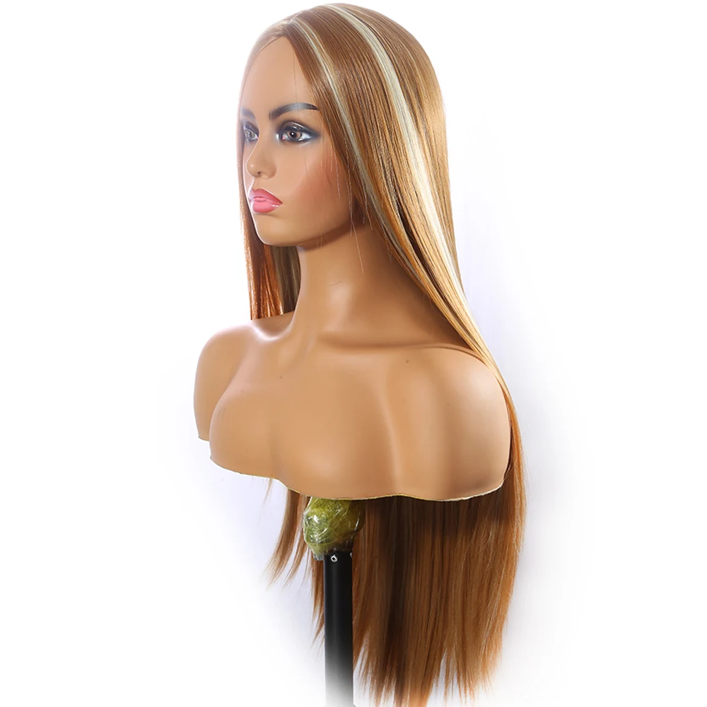 Peruca de Cabelo Resistente ao Calor Diária para Mulheres Dia das Bruxas Sintético Loira Castanho Mista Cor Cabelo Liso Longo Cosplay Fibra 613 33 High Quality Apliques e perucas