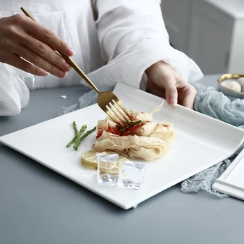 

Pure white ceramic western food cold dishes set steak steak pasta sushi square plate pastry flat plate home dining plate LB71710