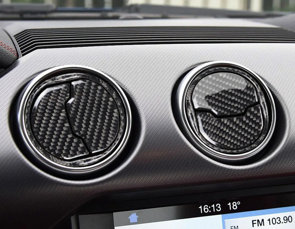 Для Ford Mustang автомобильный Стайлинг Центральная розетка кондиционера рама кондиционера наклейка настоящие аксессуары из углеродного волокна