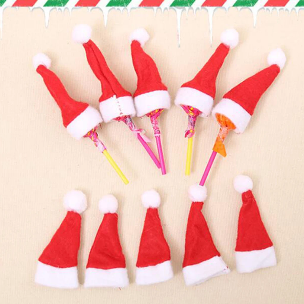 20Pcs Mini Christmas Hat Red Santa Hat DIY Lollipop Candy Cover Hat Christmas Decorations Crafts 8.5 x 3.5 cm