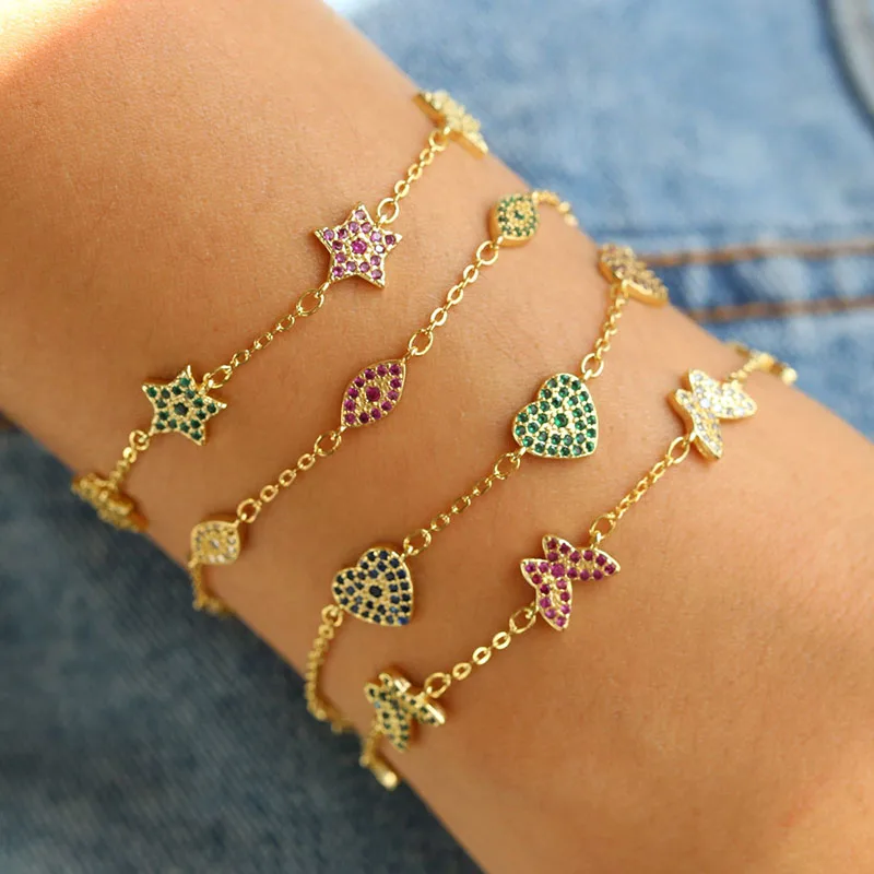 

Funmode Hot Multicolor Cubic Zircon Butterfly Shape Link Bracelets For Women Wedding Party Jewelry Gold Color Bracelets FB56