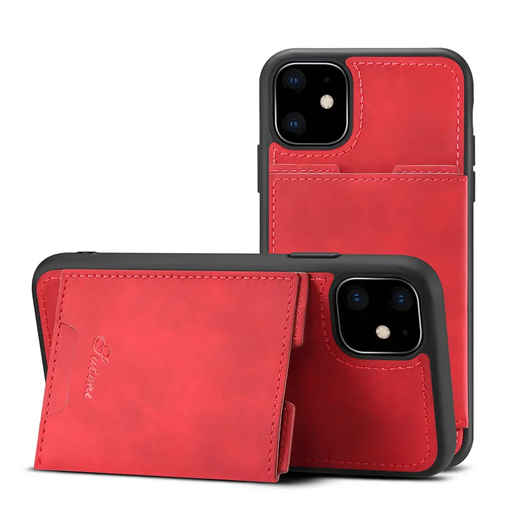 PU кожаный флип защитный чехол для мобильного iPhone 11Pro 5," 11 6,1" 11Pro MAX 6," карта Solt дизайн, чехол для телефона для iPhone 11 - Цвет: Red