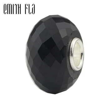 

Faceted Black Crystal Beads Natural Stone 925 Sterling Silver Fit European Charm Bracelets Round Beads For Jewelry Making