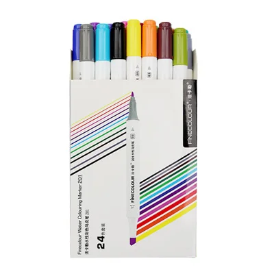 FINECOLOUR 12/24/36 Цвета маркер для рисования фломастеры на водной основе Цветной кисть для рисования; ручка комплект манга двуглавый маркер для рисования EF201 - Цвет: 24colors-carton