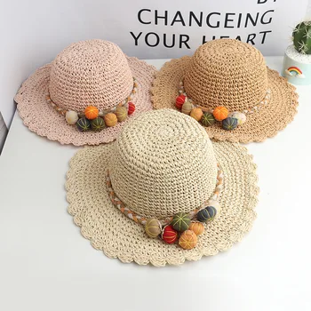 

CHILDREN'S Straw Hat Summer Hand Knitted Princess Cute Beach Hat Korean-style Girls Foldable Pumpkin Decoration Topee