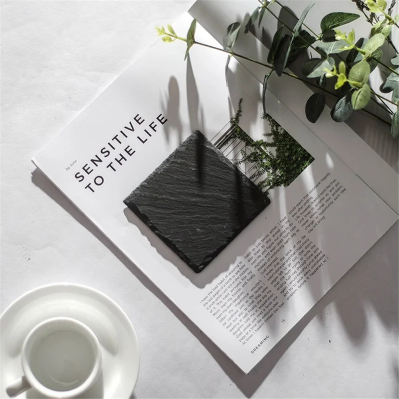 Natural Black Square Stone Slate Dishes Coaster Solid Sushi Steak Barbecue Plate Cheese Pizza Dessert Cake Fruit Dish Tray dining dish