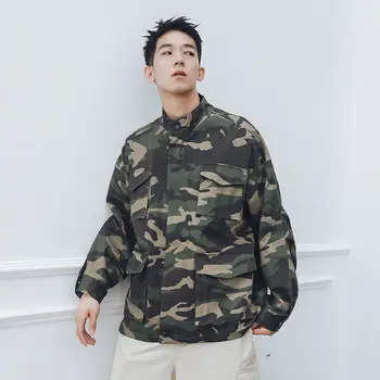 

Camo Jacket Men's Fashion Cotton Casual Multi-pocket Tooling Jackets Mens Streetwear Loose Hip Hop Bomber Jacket Men M-5XL