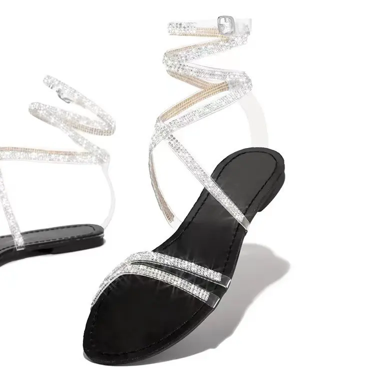 2021 Women's Sandals Summer New Fashion Diamond Cross Strap Sandals Plus Size European And American Leisure Female Sandals Shoes 