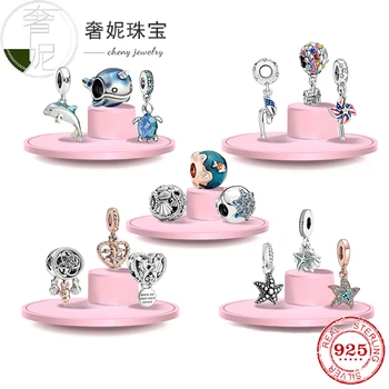 

2020 New Summer 925 Silver High-quality Seahorse Starfish Shell Narwhal Dolphin Heart-shaped Charms Fit Pandora bracelet Jewelry