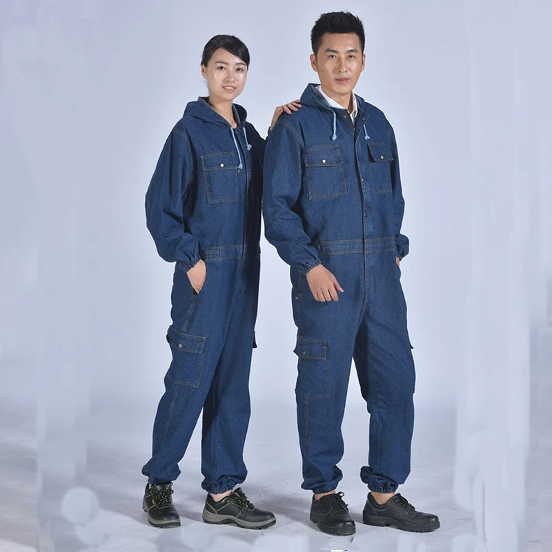 데님 작업 청바지 Coverall 작업복 데님 작업복 남성 여성 정비공 공장 용접 정장 작업복
