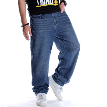 

2020 New Arrival Full Length Jeans Men Hip Hop Loose Embroidered Long Pants Plus Fat Size Skateboard Appliques Solid Straight
