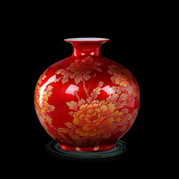 

Jingdezhen Creative Apple Vase Ceramic Red Vase Home Living Room New Chinese Modern Minimalist Decorations Porcelain Ornaments