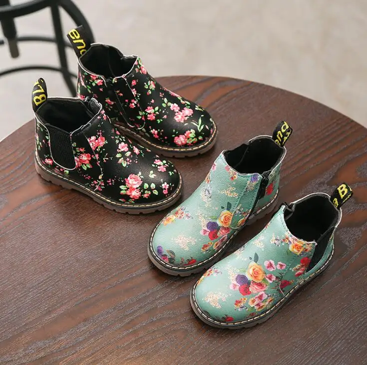 

Spring Autumn Kids Boots Flowers Print PU Leather Toddler Girl Boots Size 21-36 Girls Boots