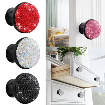 

Newest 35mm Wardrobe Handles Mushroom Shape Colorful Crystal Rhinestones Cupboard Drawer Pull Door Knobs 2Pcs